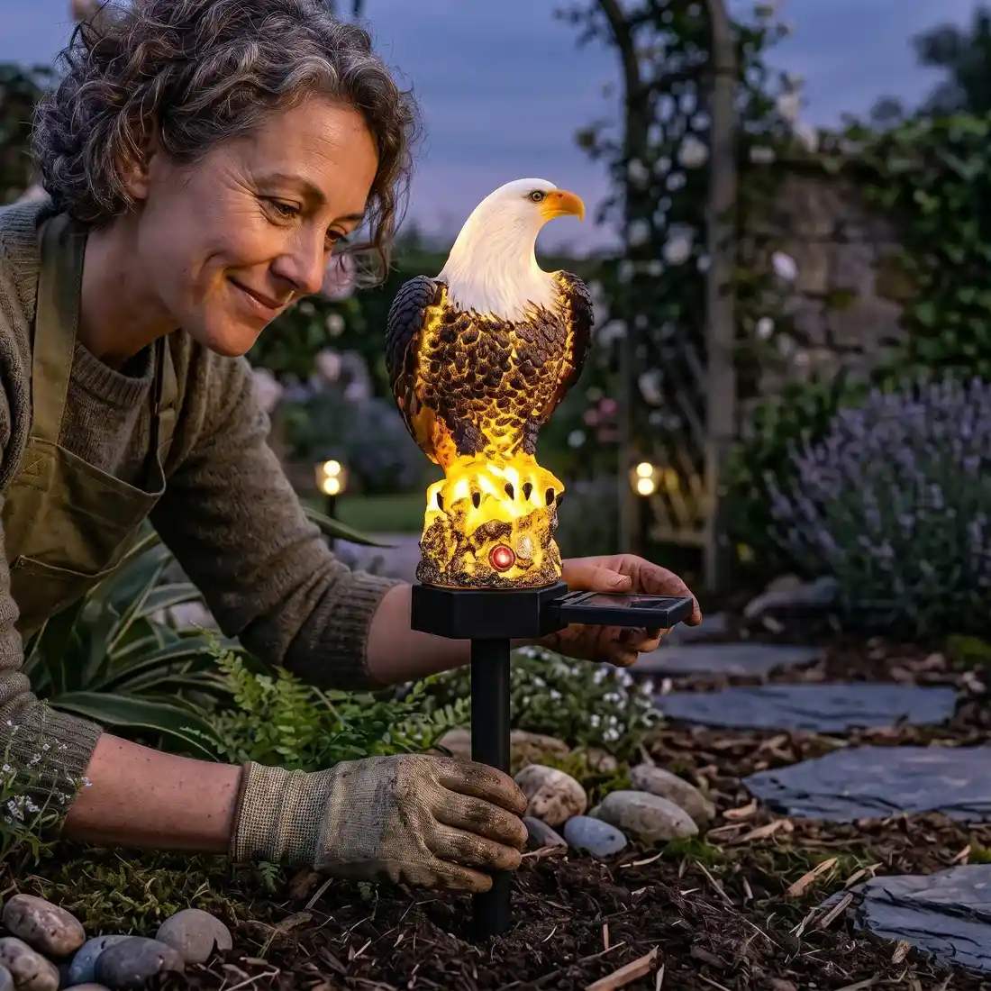 Solar Bald Eagle Garden Stake Light Patriotic Yard Decor